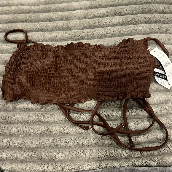 J. Crew Other - JCREW smocked brown square neck bikini top NWT XS